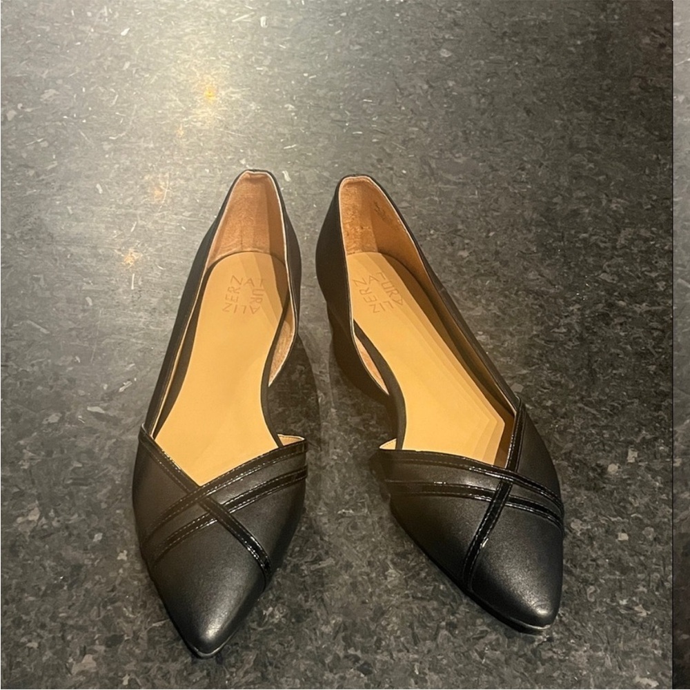 Naturalizer Black Pointed D'Orsay Flats with Cross-Strap Detail